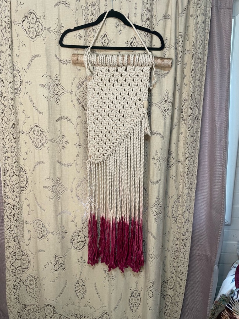 Handmade Macramé Wall Hanging with Pink Ombre Fringe